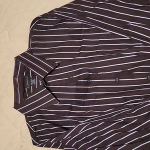EUC J. Ferrar Dress Shirt Brown Light Blue Stripes 3XLT